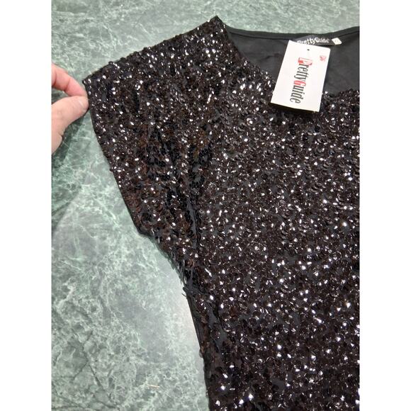 Pretty Guide Womens Size Small Black Sequin Short Sleeve Blouse Top Lined NWT - Picture 4 of 10